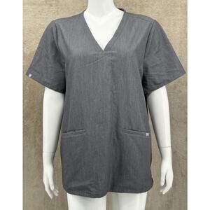 Figs Scrub Top Women XL Gray Casma Three-Pocket Stretch V-Neck Medical Nurse Vet